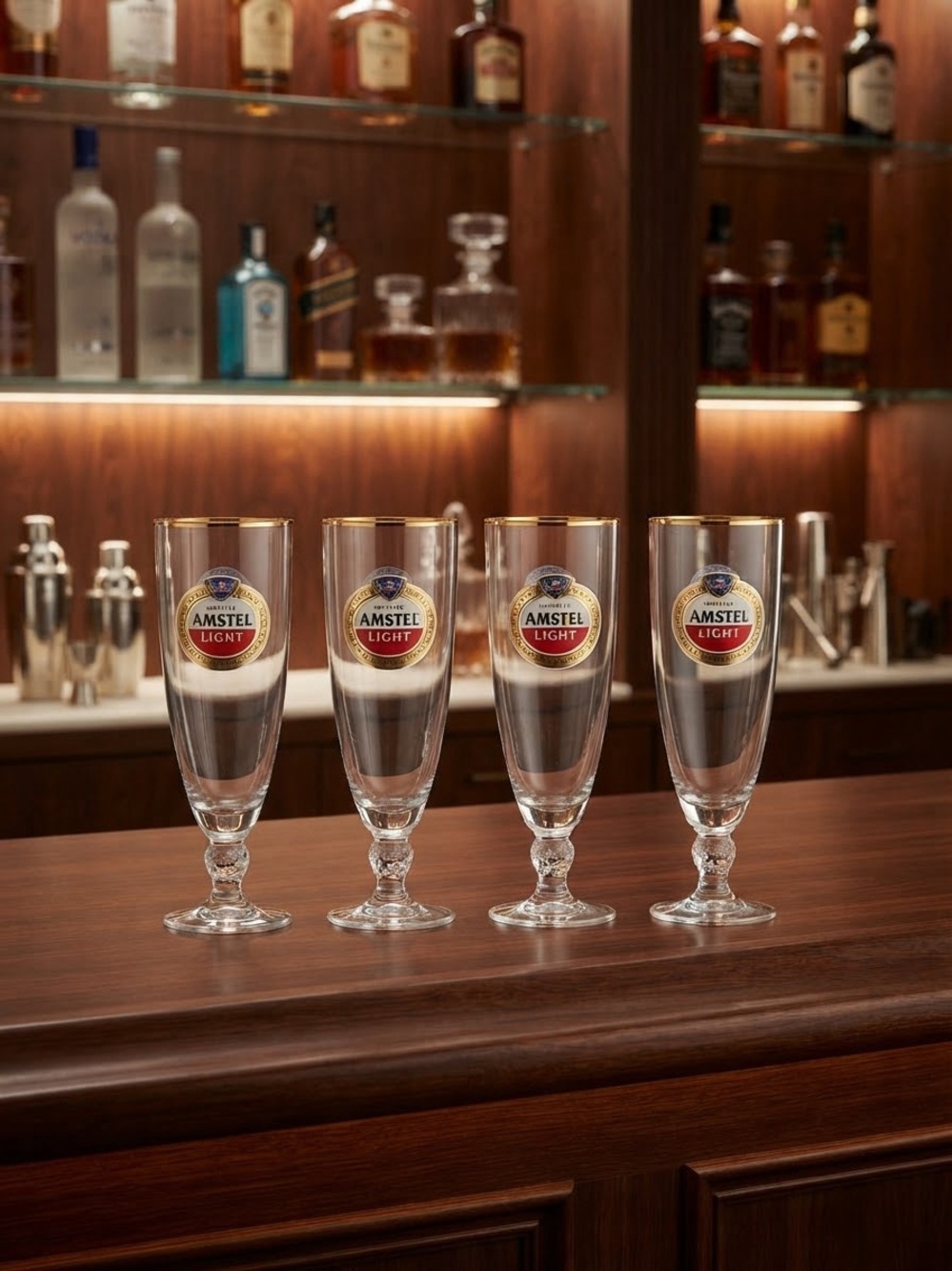 Gold-Rim Pilsner Glasses - Set of 4